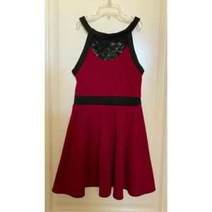 Red A-line Dress With Lace Detail